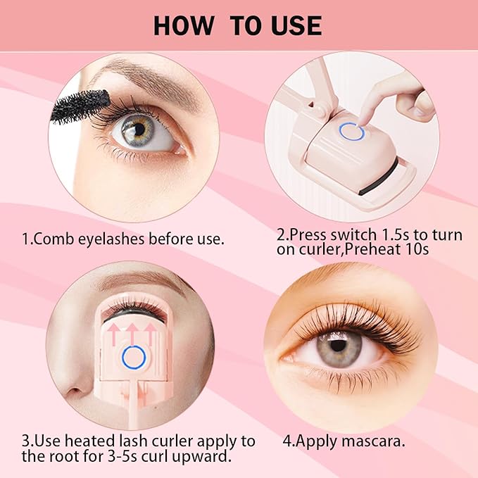 Heated Eyelash Curler, Rechargeable Electric Eyelash Curler, 3-Level Temperature Control, 24 Hour Long Lasting Curl, Suitable for All Beauty Enthusiasts