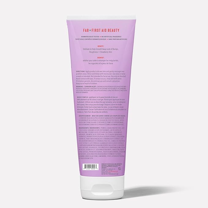 First Aid Beauty - KP Bump Eraser Body Scrub with 10% AHA, Keratosis Pilaris Exfoliator with Glycolic and Lactic acids, Helps Reduce Chicken Skin Bumps, Safe for Sensitive Skin, Peach Scent (2 oz)