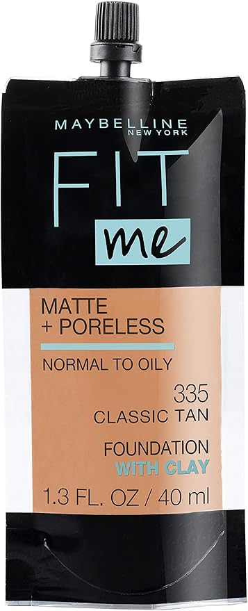 Maybelline New York Fit Me Matte + Poreless Liquid Foundation, Pouch Format, 335 Classic Tan, 1.3 Ounce