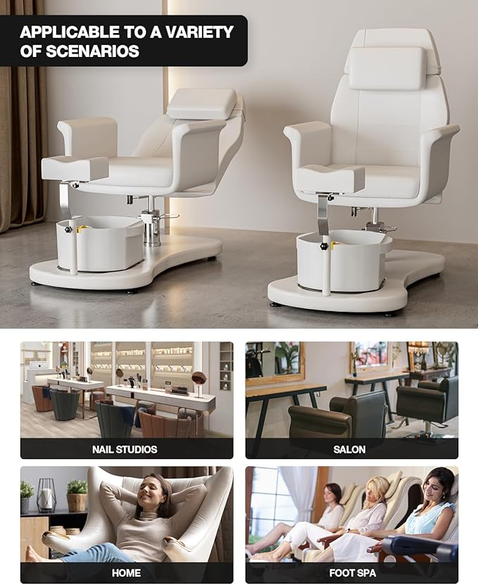 VARONXE Pedicure Chair for Nail Tech No Plumbing, Portable Pedicure Station for Foot Spa w/Pedicure Stand and Massage Foot Bath, Professional Gel Jelly Pedicure Chairs, White