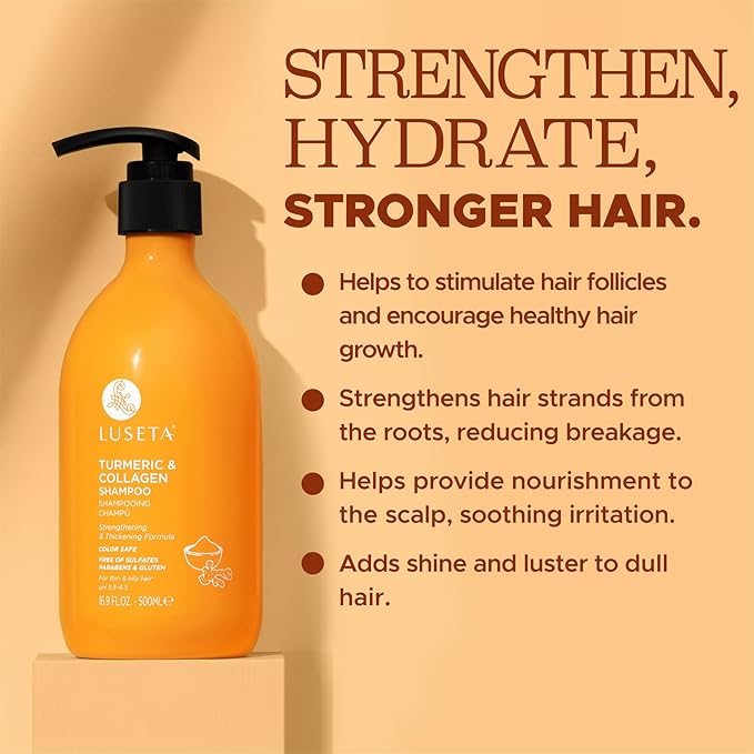 Luseta Hair Growth Shampoo with Turmeric & Collagen, Thickening Hair Volumizing for Women and Men Thinning or Oil, Color Safe for Treated Hair Sulfate and Parabens Free 33.8Oz