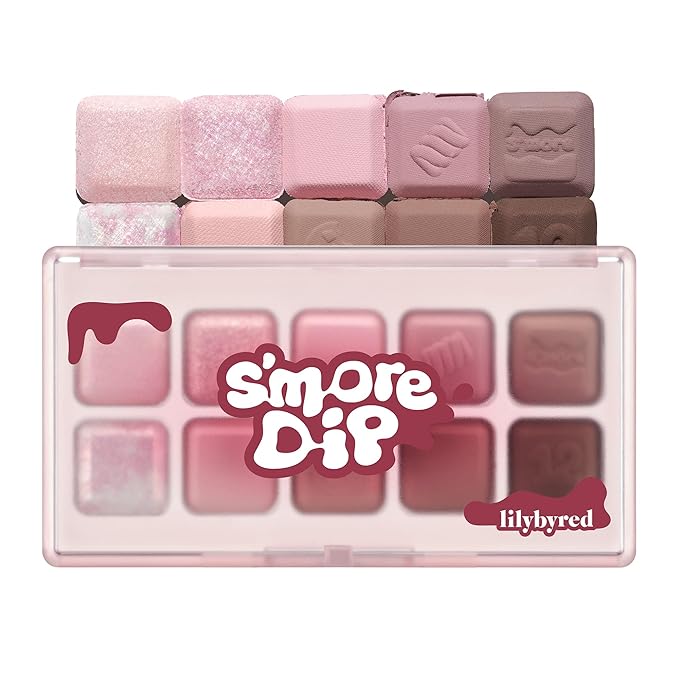 lilybyred Mood Keyboard | 10-Shade Korean Eyeshadow Palette, Highly Pigmented, Matte, Shimmer & Jelly Glitter, Smooth. Blendable, Long-Lasting, Dome-Shaped Design, 0.38 oz. (12 Strawberry Chip Smore)