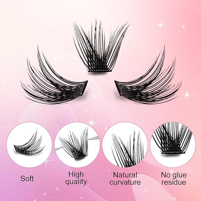 Lash Clusters DIY Eyelash Extensions 144 Clusters Lashes D Curl 0.07 Natural Individual Lash Extensions Mixed Tray False Eyelashes Soft & Strong Thin Band DIY at Home (F31-0.07D, 8-16mm)
