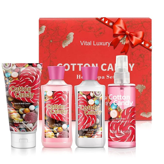 Cotton Candy Bath & Body Kit, 3 Fl Oz, Ideal Skincare Gift Home Spa Set, Includes Body Lotion, Shower Gel, Body Cream, and Fragrance Mist, Birthday Mother's Day Gifts