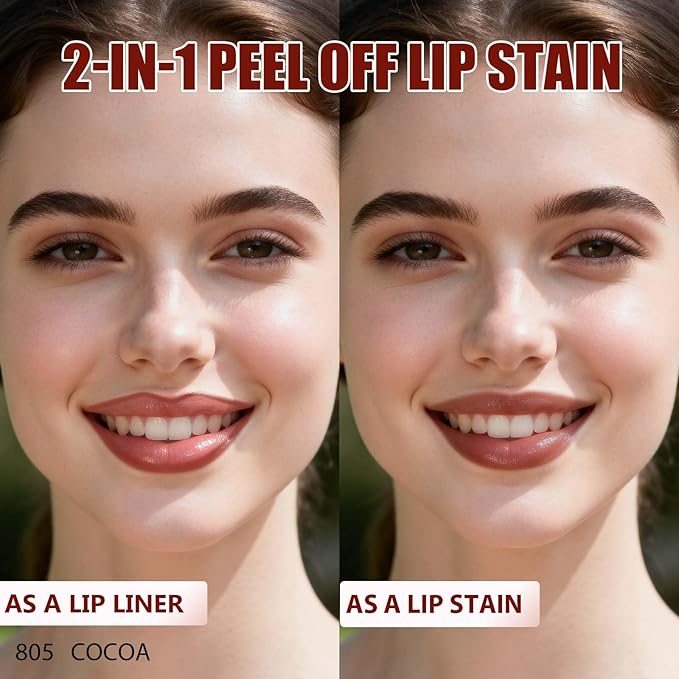 Lip Liner Stain Peel Off with Tweezer, Long Lasting Matte Lip Tattoo, Highly Pigmented Color Lip Makeup, Waterproof, Transfer-proof Lipstain for Women, COCOA