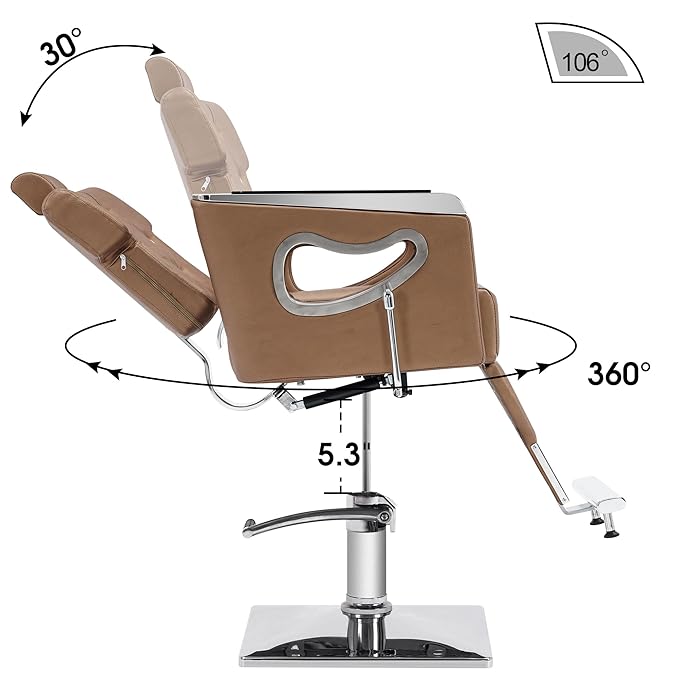 BarberPub Barber Chair Reclining Salon Chair for Hair Stylist, Antique Hair Spa Salon Styling Beauty Equipment 8132 (Gold)