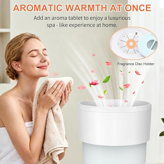 25L Foldable Towel Warmer Bucket, 212℉ Fast Heated Towel Warmers for Bathroom, Offers Custom Fragrance & Ambient Light for Home Spa, Auto Shut-Off, 3 Timers, Fits 2 Towels, Blanket, Bathrobe