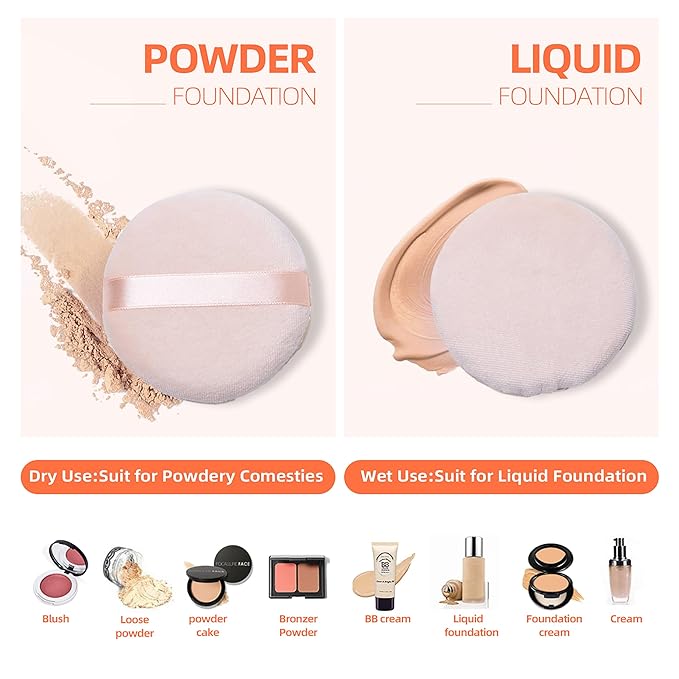 10 Pieces Pure Cotton Powder Puff, Makeup Puff for Powder Foundation, 3.15-inch Normal Size with Strap, Blending for Loose Powder Mineral Powder Body Powder Wet Dry Makeup Tool