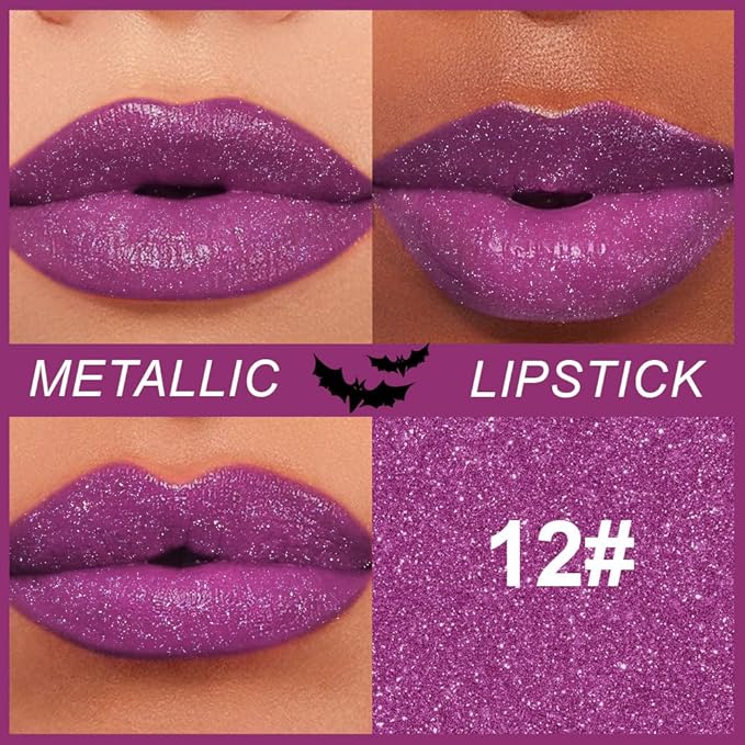 Kaely Glitter Metallic Lipstick, Shimmer Metallic Lipsticks for Women, High Pigmented Lip Gloss Long Lasting Waterproof Smudge Proof 24 Hour, Halloween Makeup, Vegan & Cruelty-Free, 12