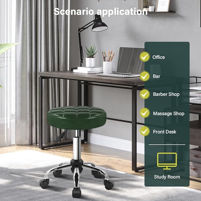 Classic Swivel Stool with Wheel for Salon Work Home SPA Shop Height-Adjustable and Cost-Effective Rolling Stool Chair Small (Green)