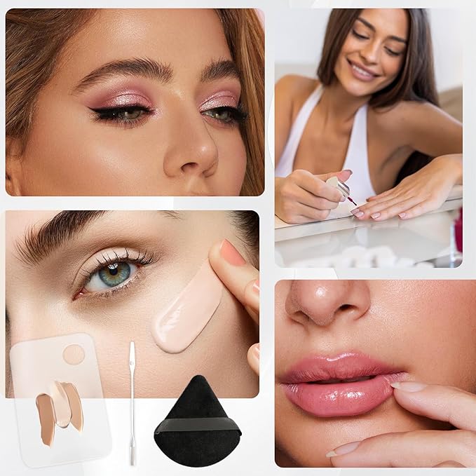 2 Pack Acrylic Makeup Mixing Palette with 2 Stainless Steel Scrapers & 10 Reusable Powder Puffs – Ideal for Facial Cosmetics, Nail Art Pigment Blending