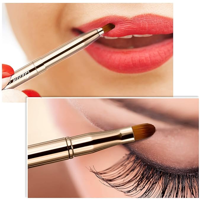 Retractable Eyebrow Eyelash Lip Brush Makeup Brush Double-Sided Soft With Cap Concealer Eyeliner For Travel Cosmetic Brushes, gold color