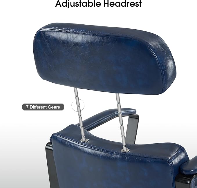 BarberPub Classic Barber Chair, 440Lbs Hydraulic Pump Manual Recliner Salon Chair for Hair Stylist, Home&Beauty Salon, Barbershop, Salon&Spa Equipment 3068 (Blue)