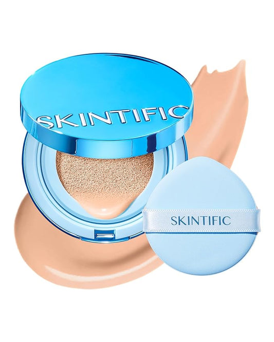 Velvet Matte Cushion Foundation Blue Ultra Cover Powder Foundation, 12h Oil-Control, Lightweight, Long-Lasting, Waterproof Korean Cushion Makeup(#03 Petal)