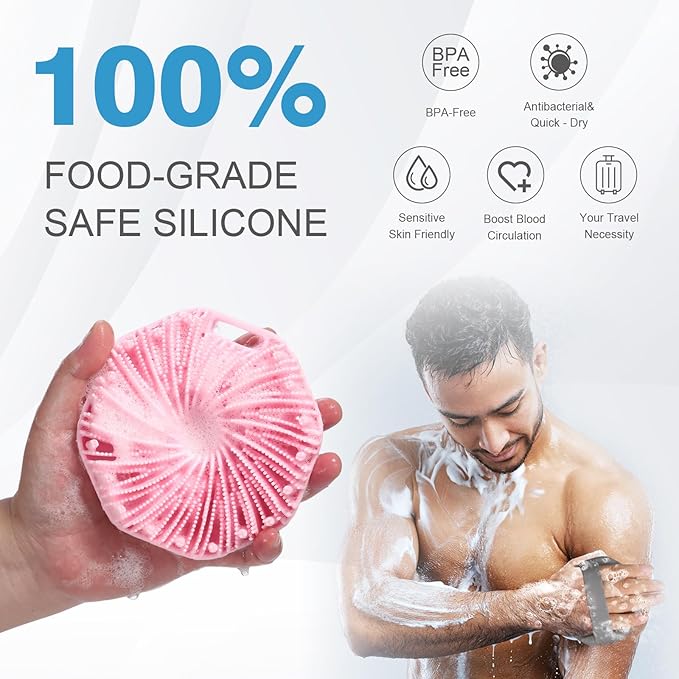 2Pcs Silicone Body Scrubber,Exfoliating Body Scrubbers for use in Shower,Silicone Body Brush for Showering and Anti-Slippery Handles for All Skin Types,Eco Friendly Shower Scrubber for Body (Black)
