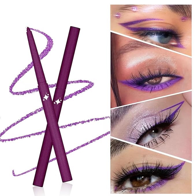 Purple Eyeliner Waterproof Purple Eyeliner Pencil Retractable purple gel eyeliner Smudge-proof Long Lasting Hypoallergenic (08#)