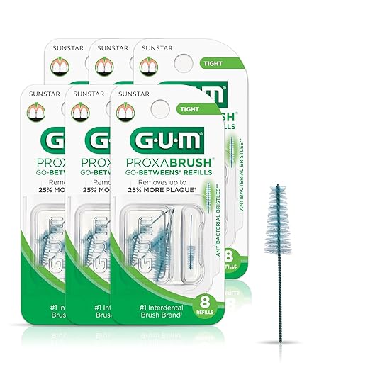 GUM Proxabrush Go-Betweens Refills - Tight - Compatible with GUM Permanent Handle -Reusable Interdental Brushes for Tight Teeth - Soft Bristled Dental Picks, 8 Count (Pack of 6)