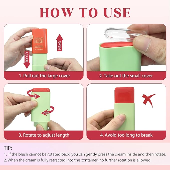 Blush Stick for Cheeks - Cream Makeup Blush Wand, Solid Moisturizer Stick for Cheeks Tint, Natural Blendable Waterproof Korean Matte Long-Lasting Smooth Blushes (#02 Hot Red)