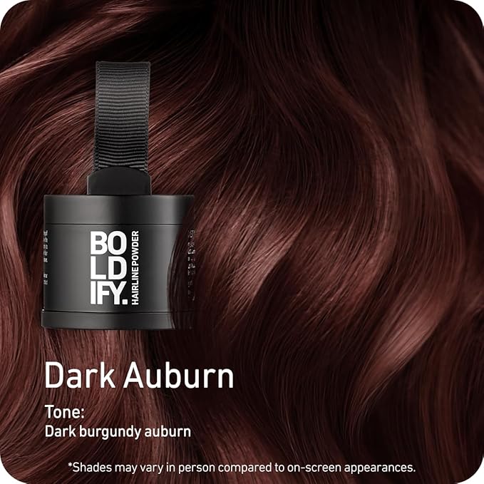 BOLDIFY Hairline Powder - Root Touch Up Hair Color for Gray Coverage - Bald Spot Concealing Hair Powder for Women & Men - 24-Hour Stain-Proof - Dark Auburn