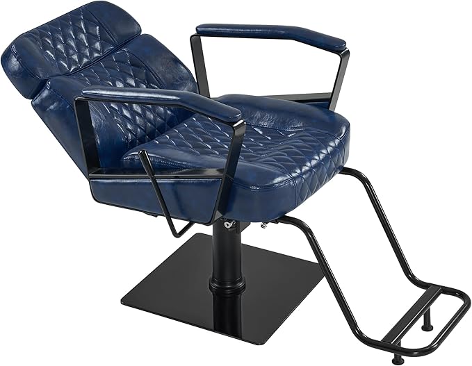BarberPub Classic Barber Chair, 440Lbs Hydraulic Pump Manual Recliner Salon Chair for Hair Stylist, Home&Beauty Salon, Barbershop, Salon&Spa Equipment 3068 (Blue)