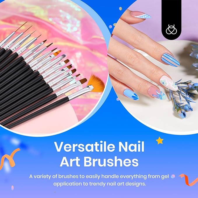 Beetles 31pcs Nail Art Brushes, Dotting Tools, Nail Art Pens, Dust Brush, Striping Liner Fingernail Drawing Pens with Palette Holder All in One for Starter Manicure Design Set