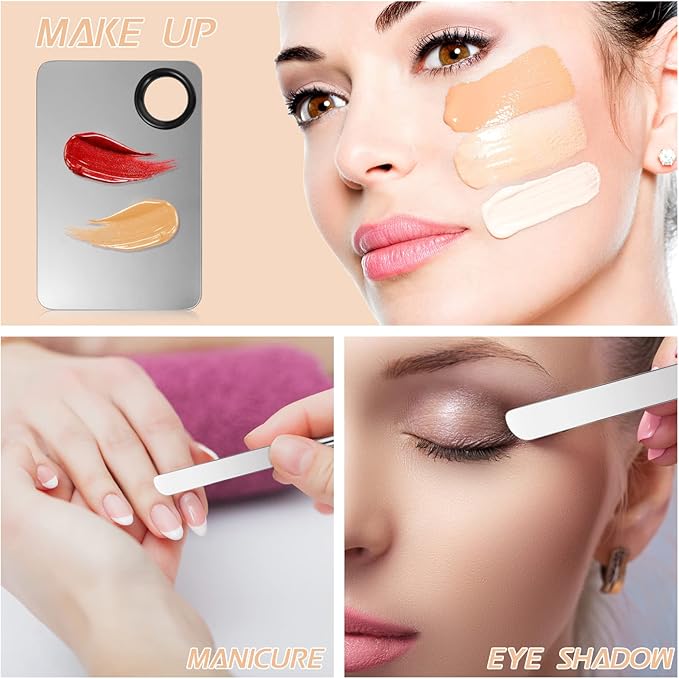 6 in 2 Set Makeup Mixing Palette with Korean Makeup Spatula, Stainless Steel Foundation Palette with Spatula for Mixing Foundation Eye Shadow Eyelash Nail Art