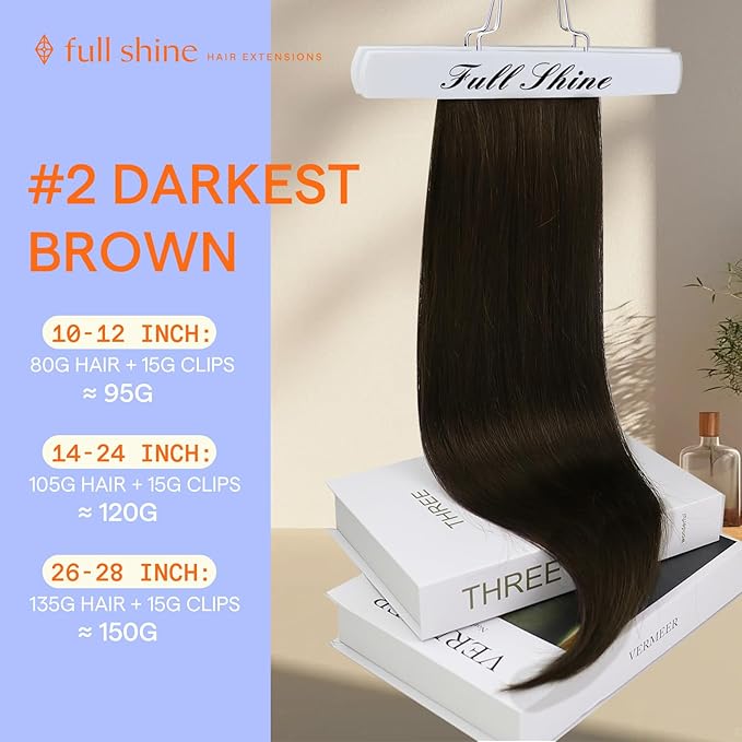 Full Shine Clip on Hair Extensions for Women 12 Inch Short Dark Brown Clip in Hair Extensions for Short Hair 7 Pieces 95 G