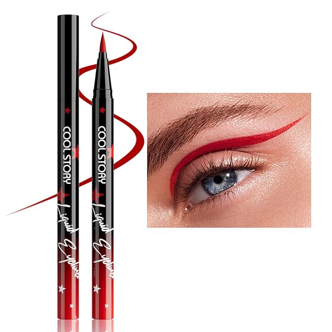 COOL STORY Liquid Eyeliner Waterproof Smudge Proof Eye Liner, 24H Long-Lasting, 0.6ml/0.02 fl.oz (Red)