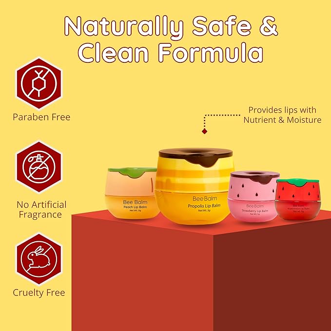 Original My Bee Balm Lip Balm - 4 Pack Hydrating Balm Honey Pot for Dry, Chapped & Cracked Lips with Propolis, Honey & Vitamin E - Soften, Smooth & Reduce Lip Lines