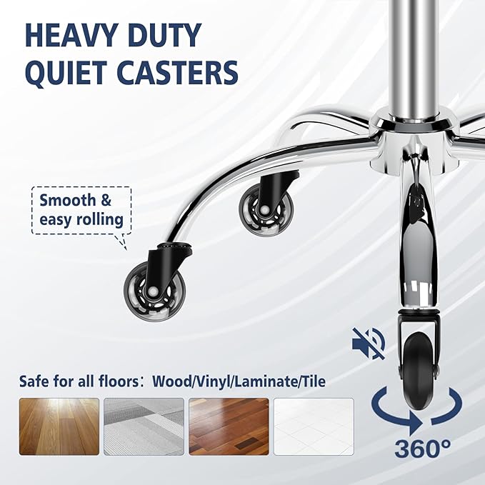 Rolling Stool with Wheels 400lbs Weight Capacity,Heavy Duty Lash Chair Adjustable for Tatoo Lab Massage Salon Spa Drafting Nail Teach,360 Swivel,Leather,Thick Seat Padding (Black)