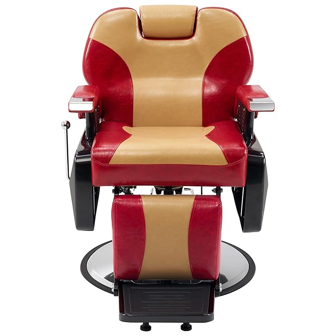 BarberPub Heavy Duty Reclining Barber Chair, All Purpose Hydraulic Salon Chairs for Hair Stylist, Barbershop Salon Tattoo 2688(Yellow&Red)