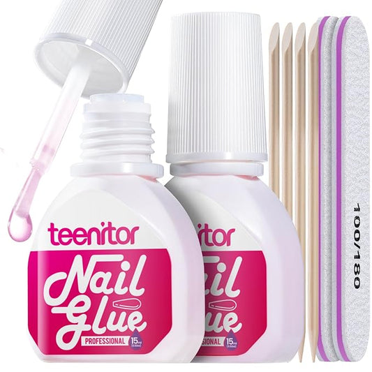 Teenitor 30ml Nail Glue for Acrylic Nails, Press on Nail Glue Strong Brush on Nail Glue, Strong Nail Glue for Press On Nails, Nail Glue for Broken Nail Nail Tip Glue, Super Nail Glue