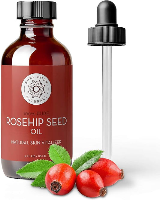 Pure Body Naturals Rosehip Oil Facial Oil for Face, Nails, Hair and Skin, Rosehip Seed Oil, 4 Fl. Ounce
