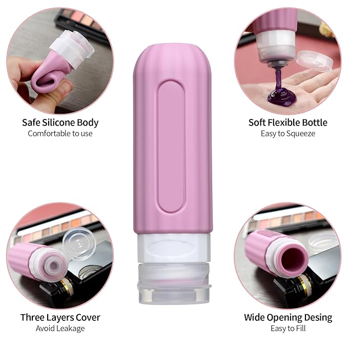 16 Pack Travel Bottles for Toiletries, Leakproof Travel Containers for Toiletries, TSA Approved Silicone Travel Accessories Squeezable Refillable 3oz for Shampoo Conditioner Lotion