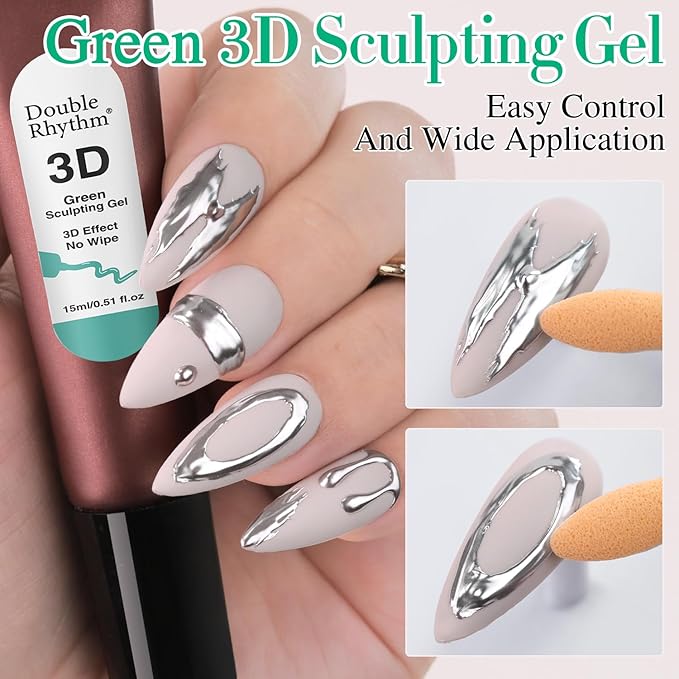 Double Rhythm 0.5 Oz 3D Nail Gel Art Sculpting No Wipe for Designs DIY Nail Art for Drawing, Molding,and Decoration (3D Sculpting Gel Green)