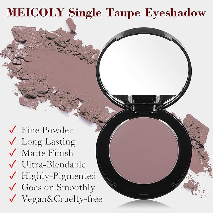 MEICOLY Matte Mauve Eyeshadow with Mirror,Nude Brown Taupe Eye Shadow Palette for Older Women and Girls,Pressed Powder Single Eyeshadow,Eye Makeup Eyelid Color,High Pigment,sombras para ojos