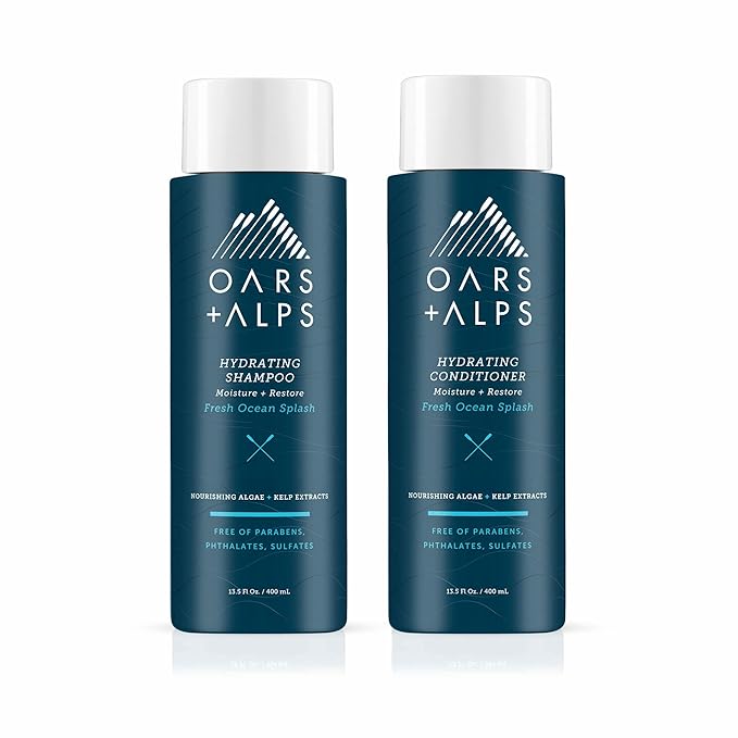 Oars + Alps Men's Sulfate Free Hair Shampoo and Conditioner Set for Men & Women, Infused with Kelp & Algae Extracts, Nourishing & Moisturizing, Paraben Free, Fresh Ocean Splash Scent, 2pk, 13.5oz