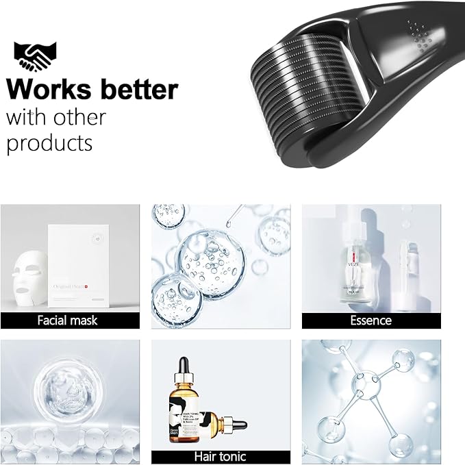 Derma Roller 540 Stainless Steel Black Microneedling Roller Facial Skin Care Home Use for Face Beauty Massage Tools