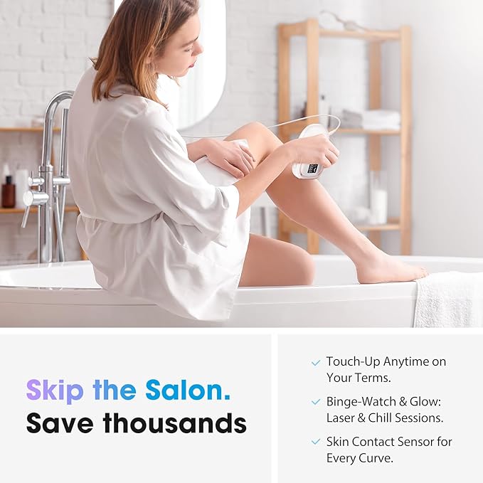 IPL Laser Hair Removal Device for Women & Men - Home 45°F Ice-Cooling Contact for Painless & Long-Lasting Results, 86% Hair Reduction in 3 Weeks for Full Body & Bikini Line, White