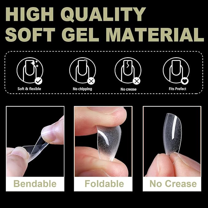 600Pcs Short Almond &Tapered Round Square Soft Gel Nail Tips Set 2 Shape XS Clear Acrylic False Nails for Manicure Extension Art Home DIY Salon, Professional 15 Sizes,Full Cover Fake Nail Tips BlueZOO