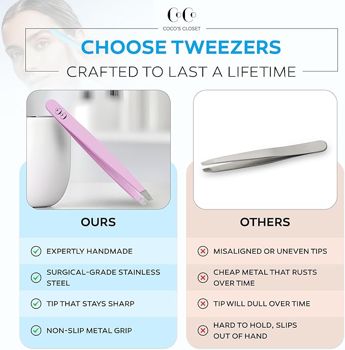Tweezers for Facial Hair Women, Professional Precision Eyebrow Tweezers for Women and Men, Sharp Stainless Steel Slanted Tip for Hair Removal, Eyebrows and Ingrown Hair