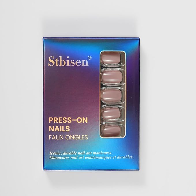 evpct Mauve Pink Glossy Press on Nails Short Square, Glossy Mauve Fake Nails Summer Reusable, Acrylic False Nail Stick Glue on Press ons for Women Gifts, Perfectly Fit False Nail Kit with Glue 30Pcs