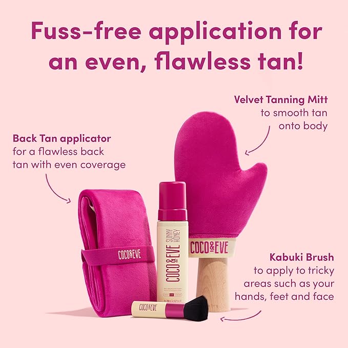 Coco & Eve Bali Bae Self Tan Set (Ultra Dark). All Natural Sunless Tanning Mousse. Instant Self Tanning Lotion with Bronzer, Mitt Applicator, Kabuki Brush and Back Applicator for Flawless Application.
