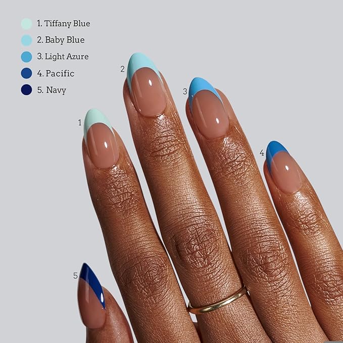 BTArtboxnails XCOATTIPS French Tip Press On Nails - Blue Press On Nails Short, Almond Fake Nail Tips, 160Pcs Soak Off Soft Gel Acrylic Brown Nail Extension in 16 Sizes