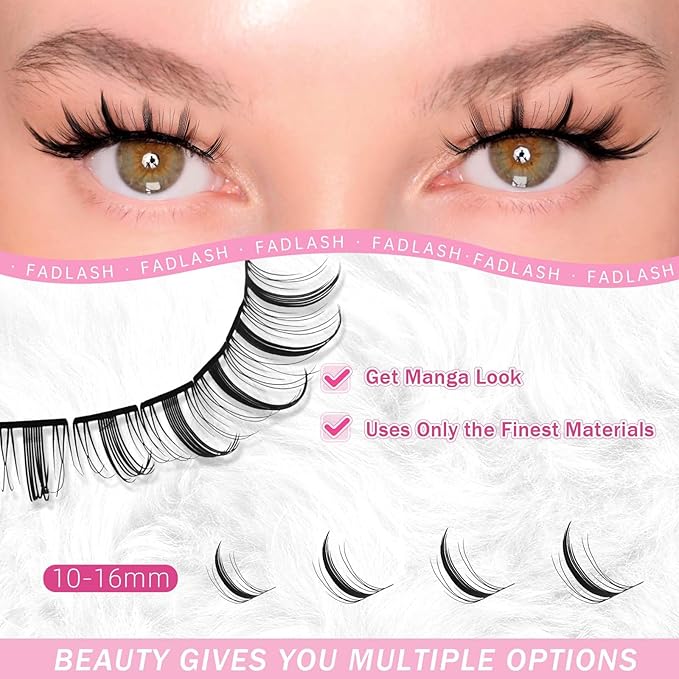 FADLASH 3D Printing Lash Clusters - Wispy Fluffy Eyelash With Natural Curl, Comfortable and Lightweight - DIY Reusable Cluster Eyelash Extensions at Home Mix 10-16mm