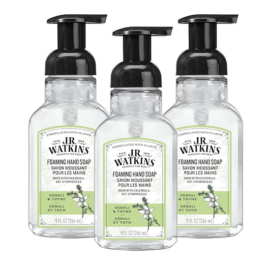 J.R. Watkins Foaming Hand Soap with Pump Dispenser, Moisturizing Foam Hand Wash, Alcohol-Free, Cruelty-Free, Neroli & Thyme, 9 fl oz, 3 Pack