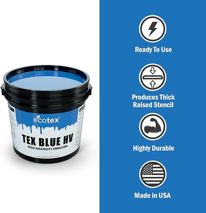 Ecotex® Tex Blue HV Emulsion (Quart - 32 oz.) - High Viscosity Pre-Sensitized Screen Printing Emulsion, for Plastisol and UV Inks, Silk Screens, Textiles, and Fabric - Screen Printing Supplies