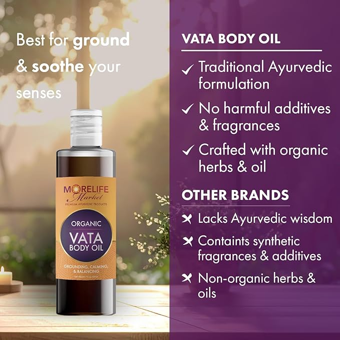 Vata Body Oil | Premium Ayurvedic Massage Oil with Organic Herbs for Grounding & Balance | Soothing Daily Ritual for All Skin Types – 7 oz Bottle