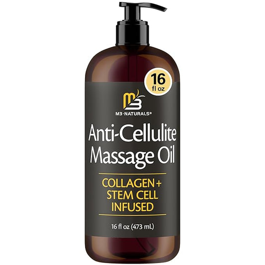 Firming Body Massage Oil with Collagen & Stem Cell – Helps Smooth The Appearance of Cellulite & Improve Skin Texture – Refreshing Aromatherapy Body Oil for Legs & Full Body – 16 Fl Oz