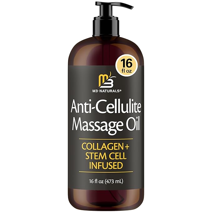 M3 Naturals Firming Body Massage Oil with Collagen & Stem Cell – Helps Smooth The Appearance of Cellulite & Improve Skin Texture – Refreshing Aromatherapy Body Oil for Legs & Full Body – 16 Fl Oz